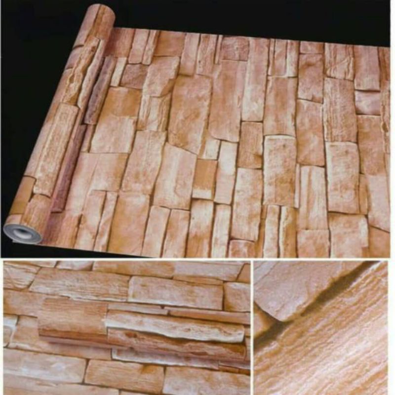Wallpaper Dinding Sticker Dinding Batu Alam Coklat Natural 3D Ruang Tamu