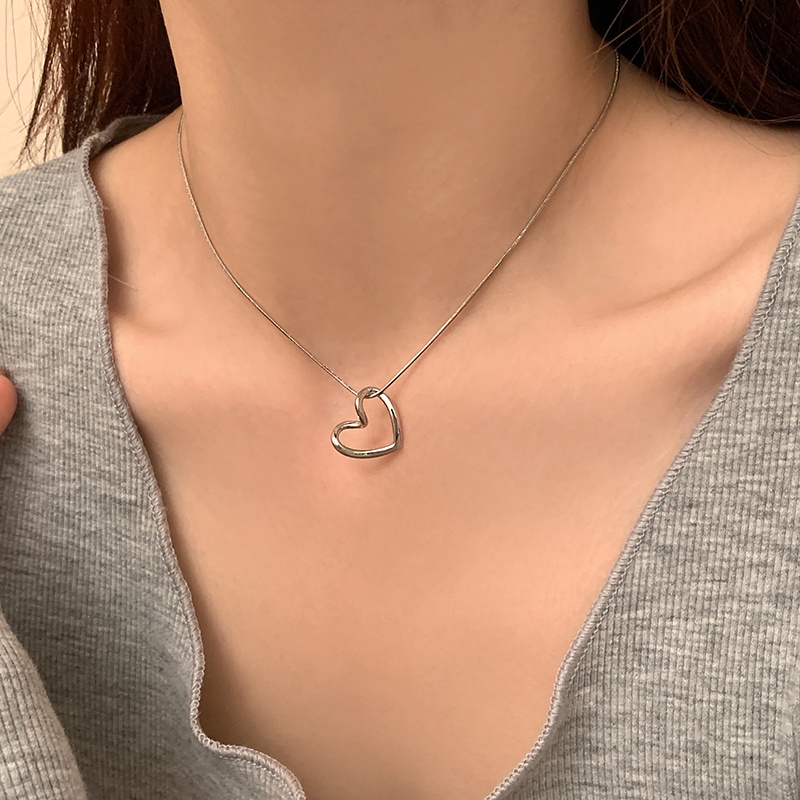 Kalung Rantai Choker Liontin Hati Warna Silver Untuk Wanita