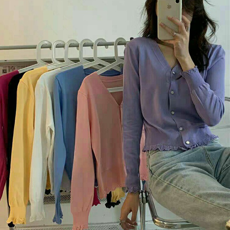 N238 Baju kardigan outwear outer rajut cewek import outer cardigan rajut wanita import hitam terharu