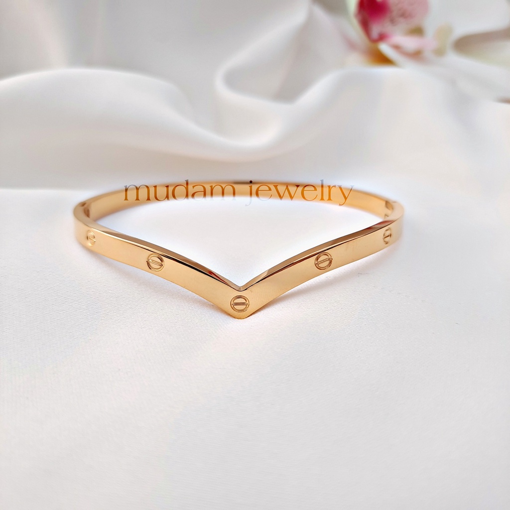 Gelang Bangle Fuji C4teir Diamonds dan Polos Tersedia Warna Rose Gols, Gold dan Silver