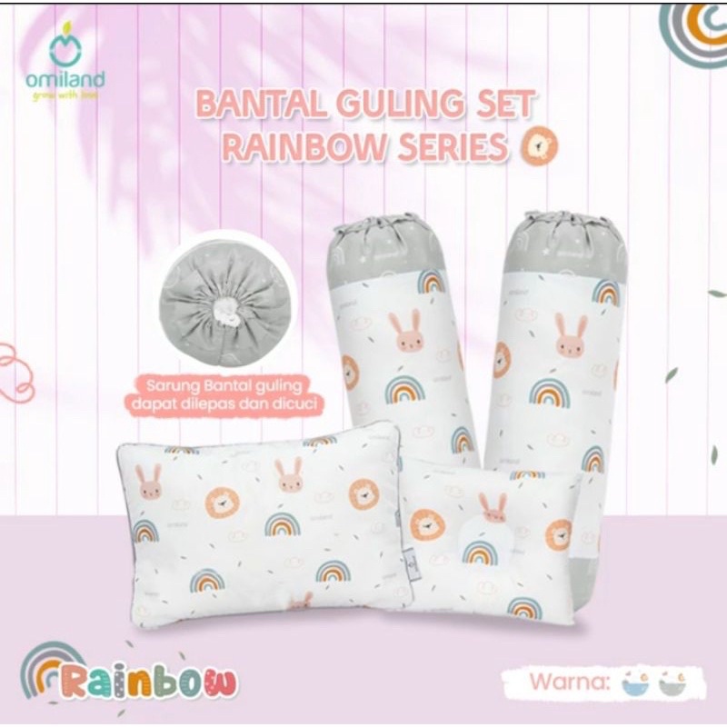 OMILAND Bantal Guling Set + Bantal Peang HALUS TIDAK BERBULU Series Rainbow Alpaca Sloth