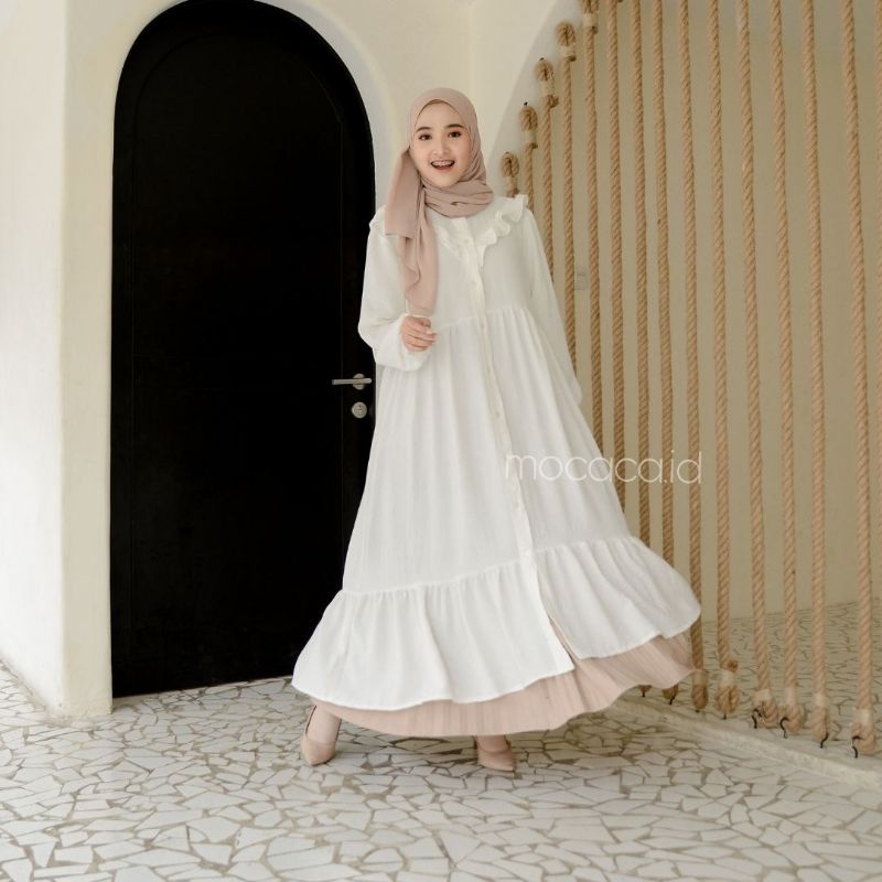 midi dress ootd hijab sontog katun rayon crincle airflow rempel bw putih hitam pink biru soft baby