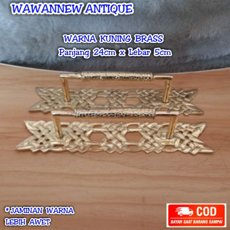 Handle Pintu / Gagang Pintu Rumah Pagar Kuningan Motif Ukir 24cm