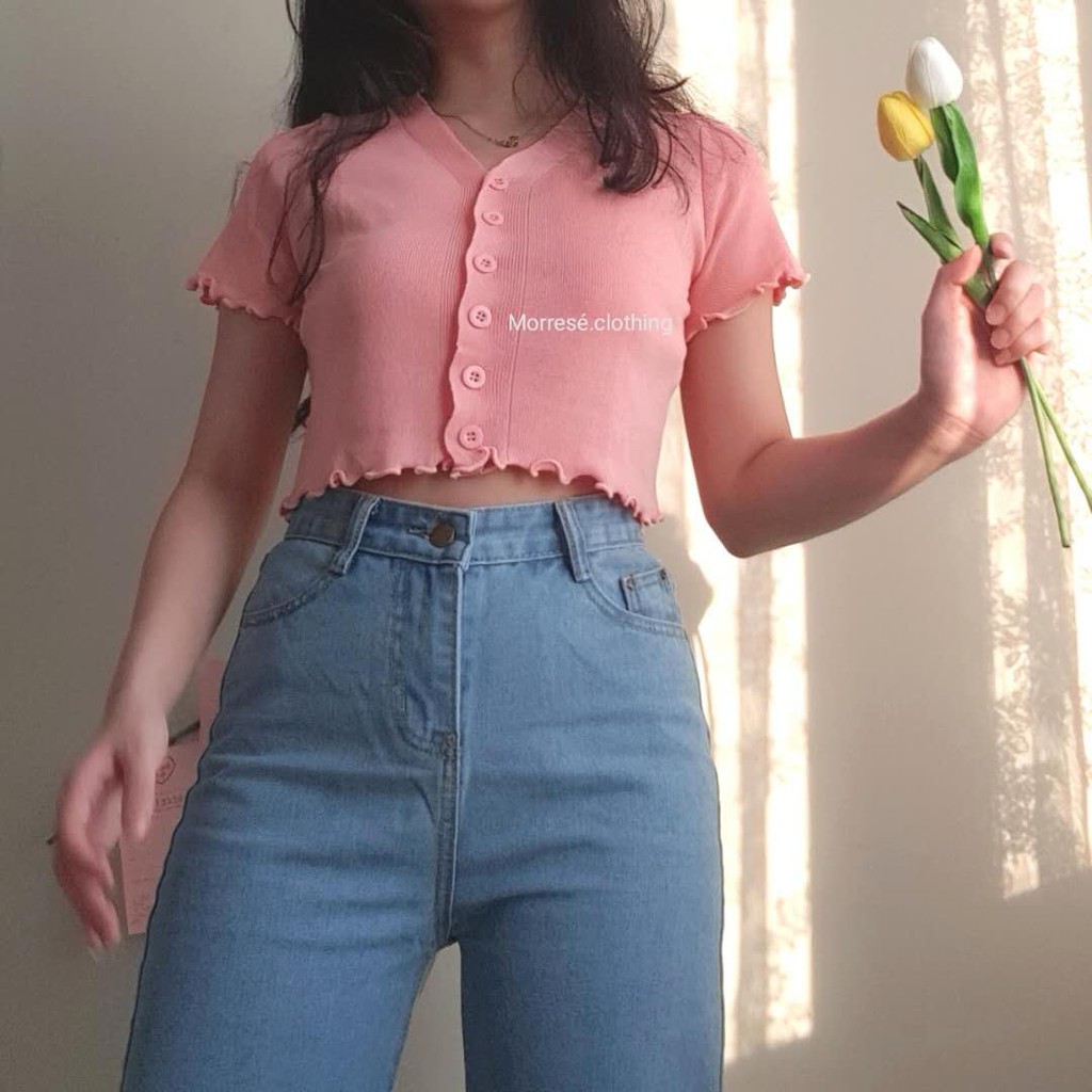 Cardigan pendek crop top button korea impor