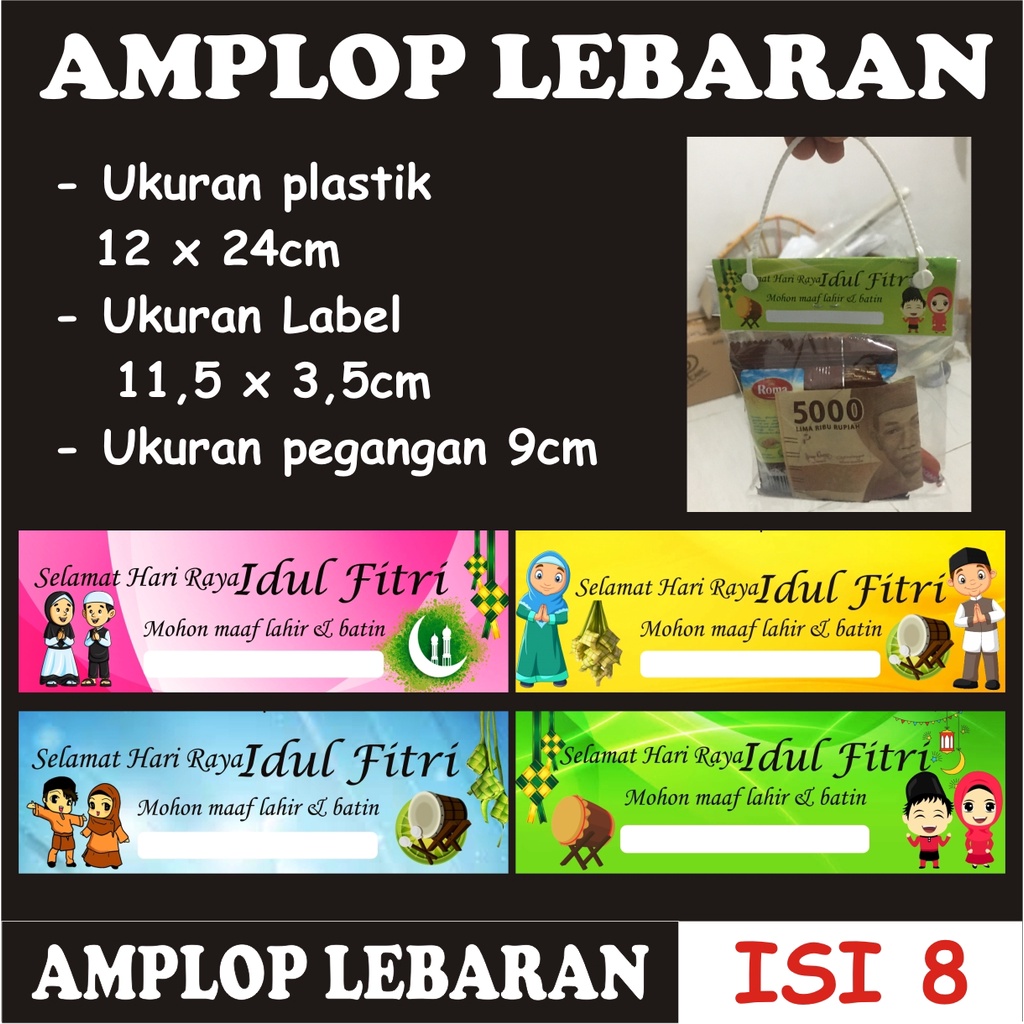 

8pc PLASTIK SNACK LEBARAN IDUL FITRI | ANGPAO KEKINIAN | label idul fitri