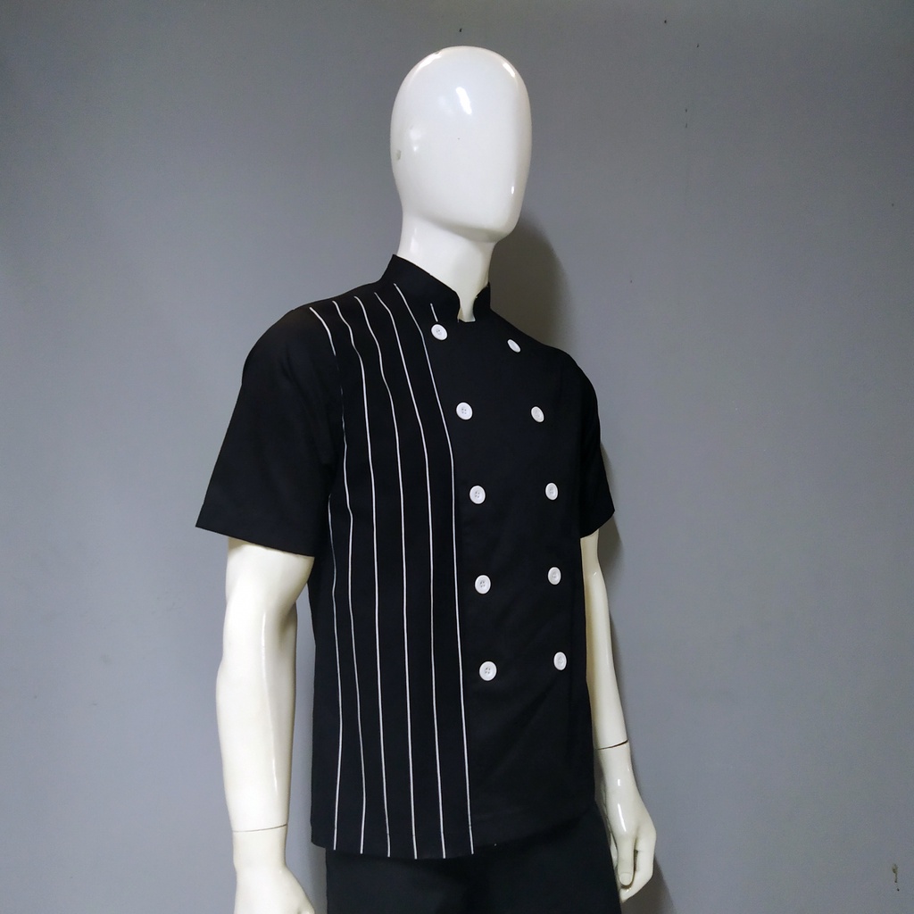 Chef Wear Baju Koki SS Hitam STRIPE Komb