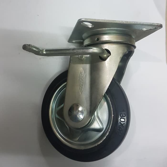 Roda Caster Troli / Troly Karet Elastis 5 Inch Rem ( Kunci ) TOYO