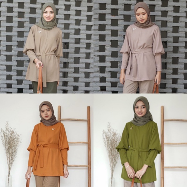 Cesaria top by ederra tangerin taupe light olive green apple reguler upsize