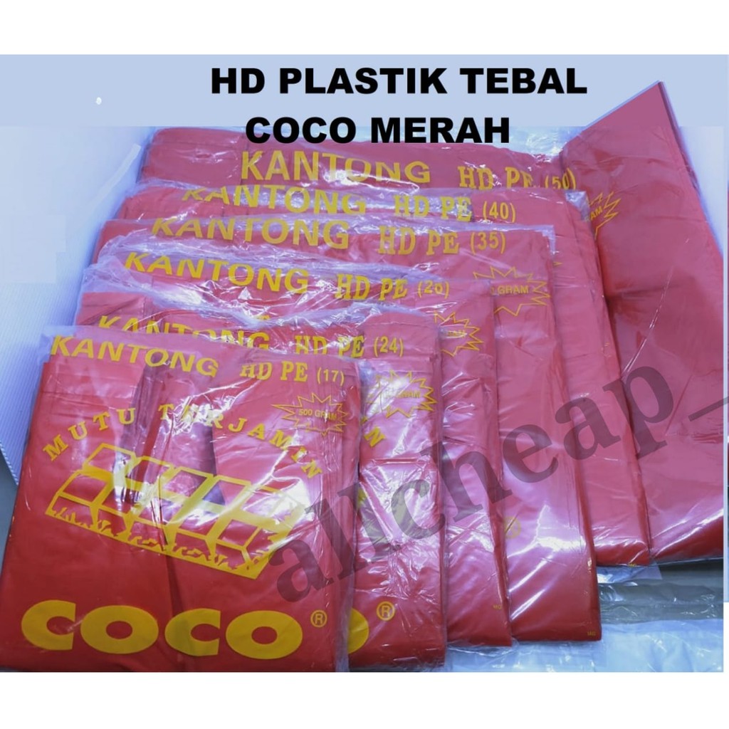 1000gr Kantong kresek HD Plastik MERAH TEBAL COCO 50 RAJA JUMBO 1KG