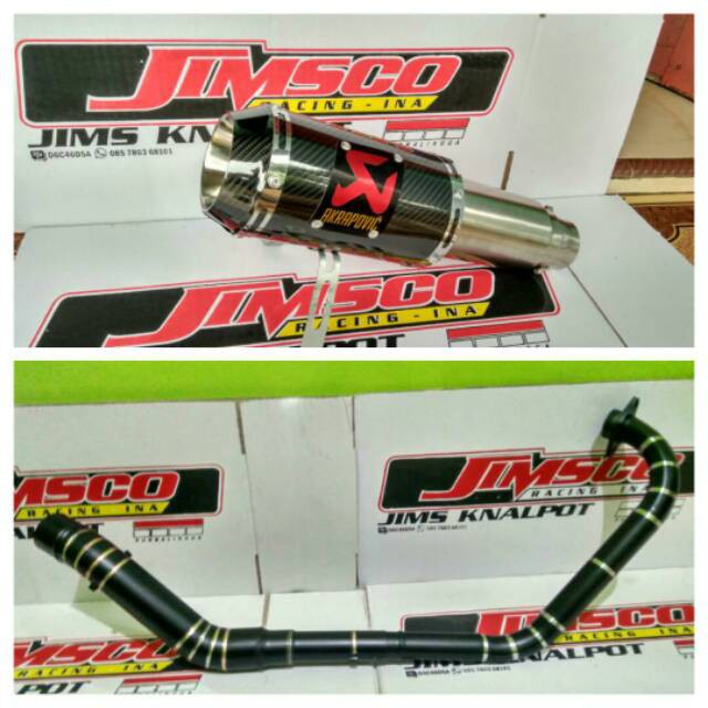 Knalpot recing leher hitam Akrapovic Lorenzo Fullset Vixion r15 xabre cbr150 newcb FU sonic mx dlk