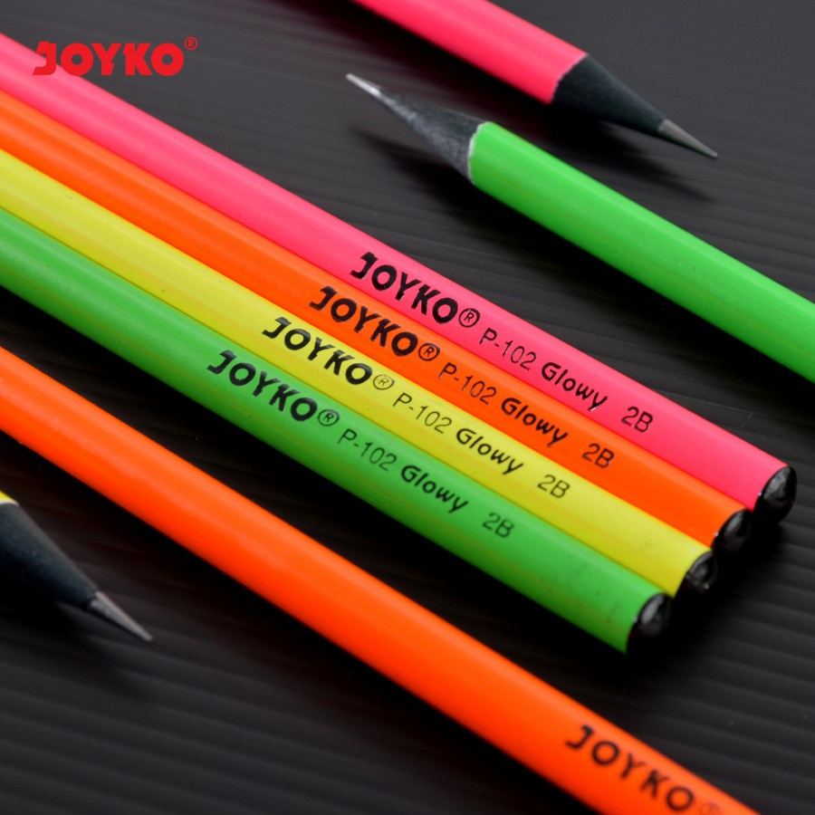 Pensil Joyko Glowy P-102 2B Black Wood Motif Bergambar Pencil Kayu Anak Serut Rautan