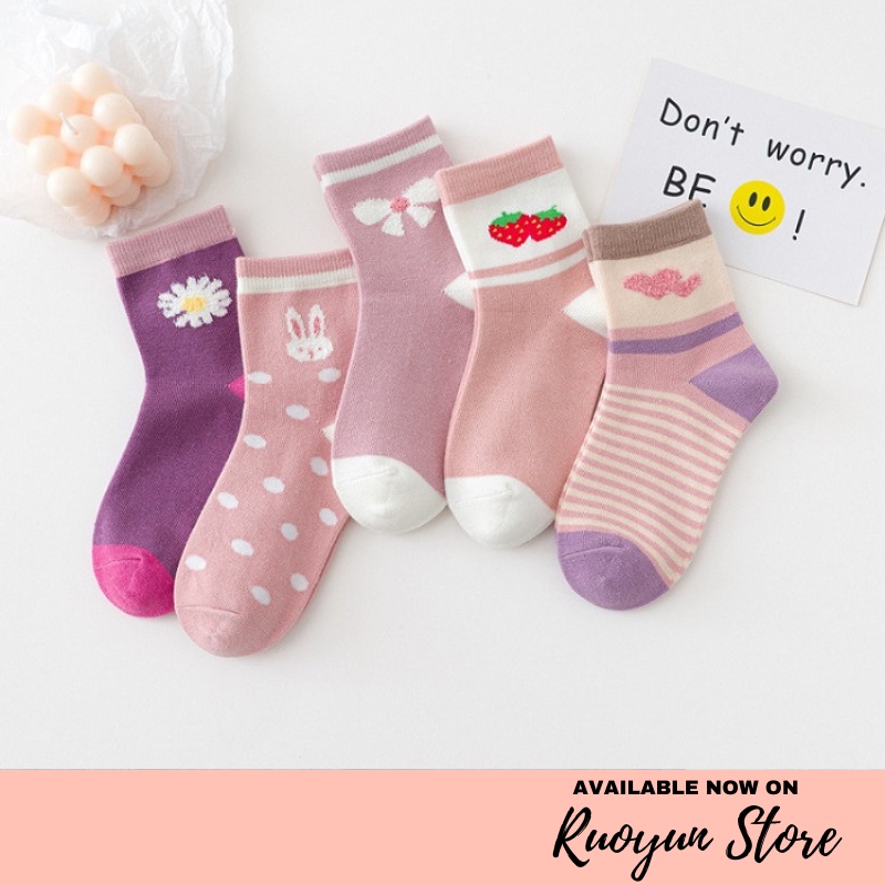 RYX - Softy Pink Kaos Kaki Bundle Anak Perempuan Fashion Casual Berisi 5 Pasang - Ori Import