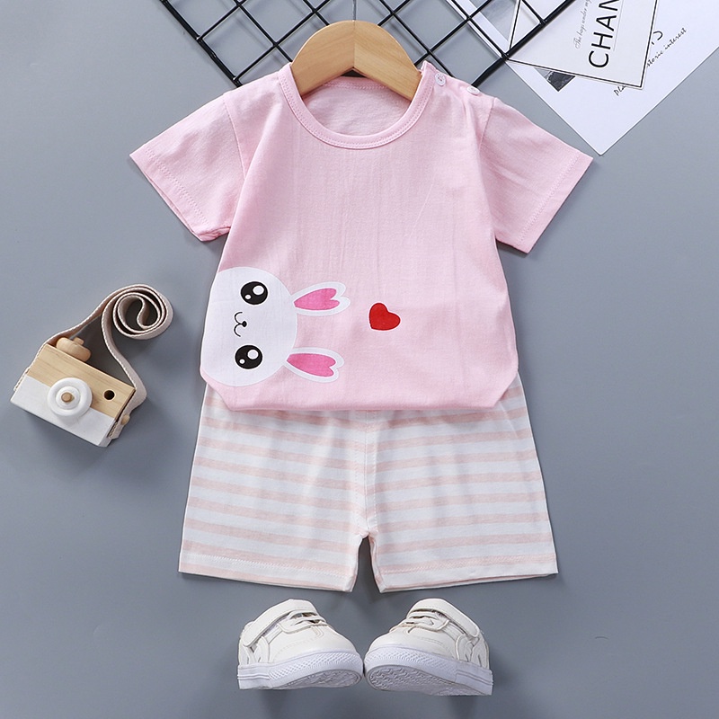Maminity - Setelan Baju Anak Bayi Perempuan dan Laki Laki Lengan Pendek Umur 0 - 5 tahun