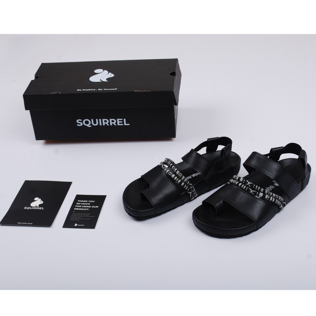 ALEXA BLACK WHITE |FORIND x Squirrel| Sendal Ori Tali Kulit Simpel Kayu Wanita/Women Sandal Footwear