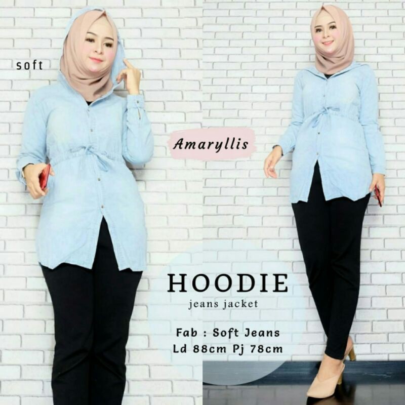 Jaket Cewek Wanita Soft Jeans Hoodie