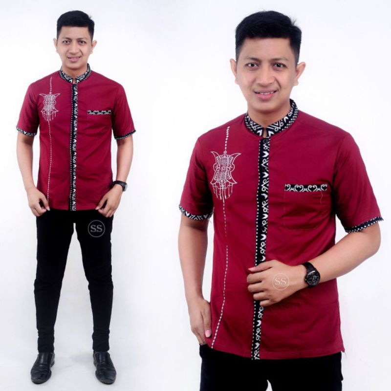 Baju Batik Kombinasi Pria - Fashion Muslim Pria Dewasa - Batik Kombinasi