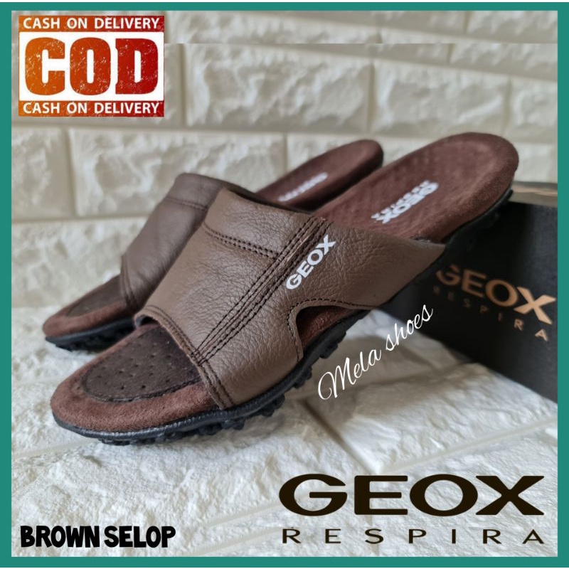 SANDAL SELOP PRIA GEOX_RESPIRA KULIT ASLI / SENDAL COWOK SLIDE RINGAN EMPUK / SANDAL FORMAL KASUAL LEBARAN LAKI LAKI ASLI KULIT