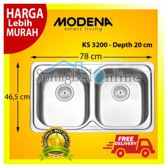 Modena KS 3200 Stainless Steel Kitchen Sink / Tempat Cuci Piring 78 cm - 2 bak