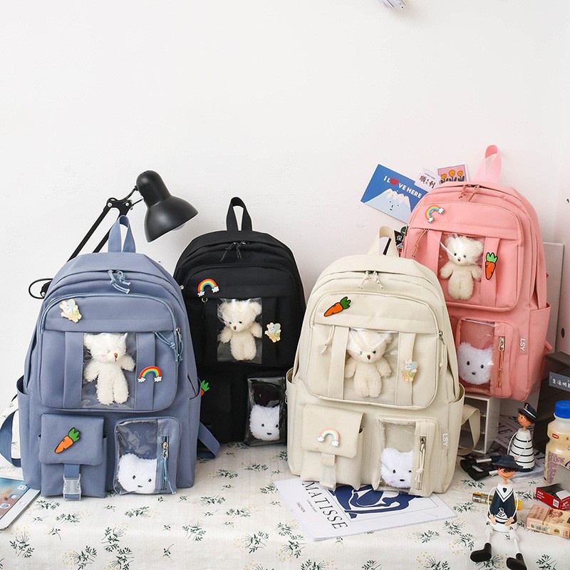 Tas Ransel Wanita Cewek Sekolah SD SMP SMA Kuliah Set 5 in 1 TA0016