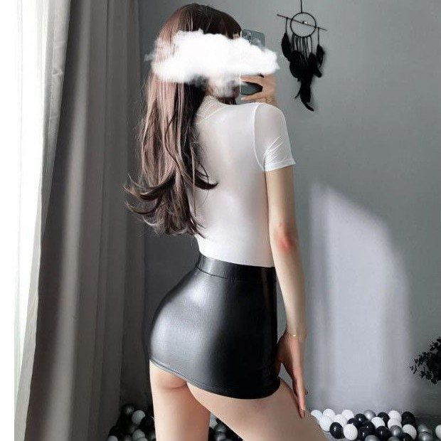 Dress Mini Latex Secretary Teacher OL Cosplay Costume Lingerie Dual Colors