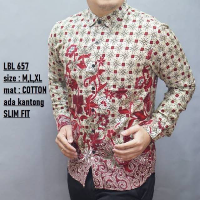  BAJU  BATIK  PRIA  SLIM FIT MODERN LENGAN PANJANG BATIK  