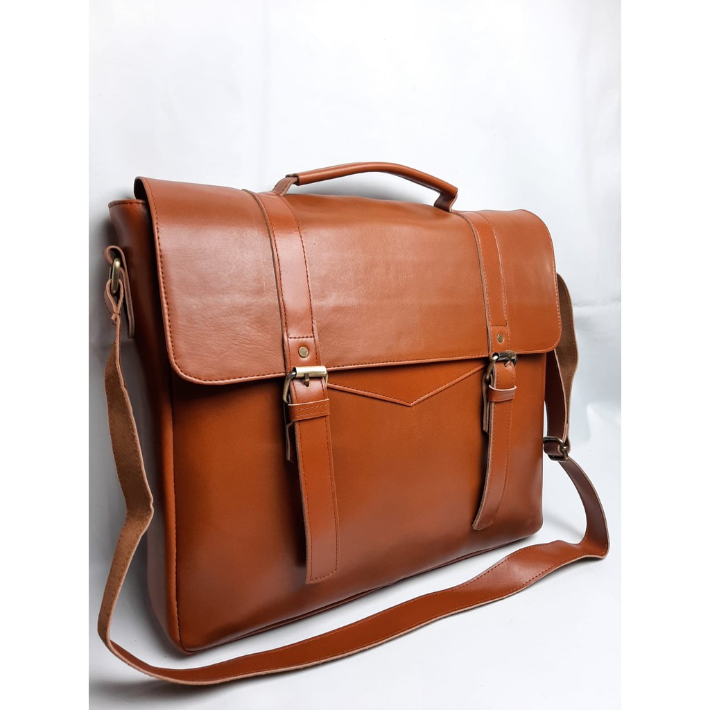 Tas Laptop Kerja Bisa Jinjing Selempang Kulit Asli Pria Wanita Size 14 inch