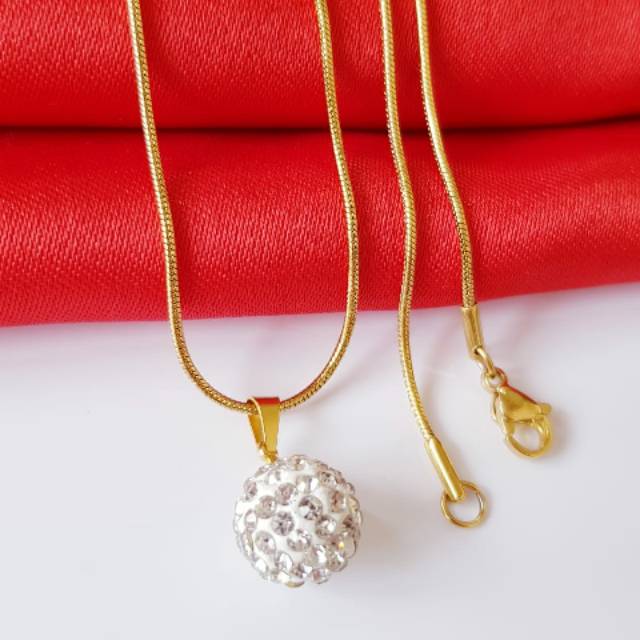 RESTOK Kalung Fashion Bola Permata Gold &amp; Silver Titanium Jewelry