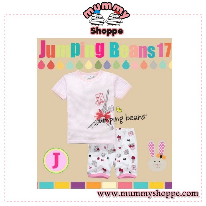 baju anak setelan pendek stripe motif paris JB 17 J