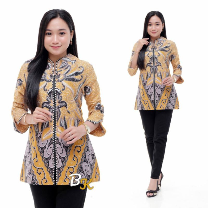 ATASAN BATIK WANITA - BLOUSE BATIK ZIPPER DEPAN - BLUS BATIK KANTORAN BATIK OZILA MURAH