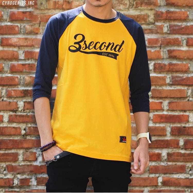 Kaos Pria 3second Raglan Lengan Panjang 3/4 Baju Tshirt Atasan Cowok Distro Murah Terlaris