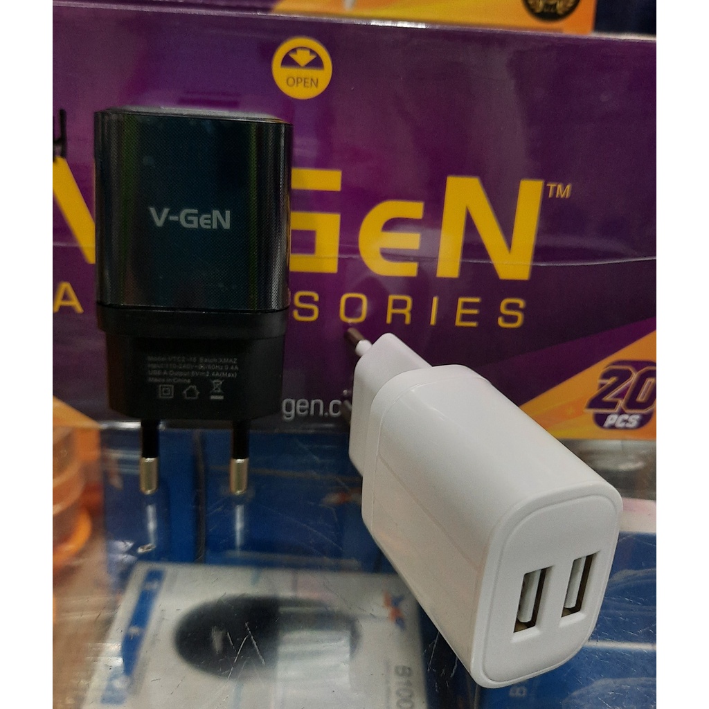 MINIGO 1pcs Travel Charger V-Gen VTC2-15 Batok Casan Kepala Charger Casan Vgen 2.4A 2usb