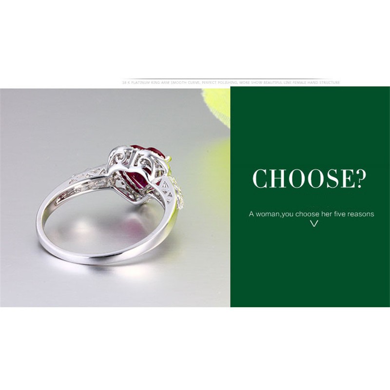 Red Ruby Heart Shape Gemstone Sterling 925 Silver Wedding Rings For Women Bridal 