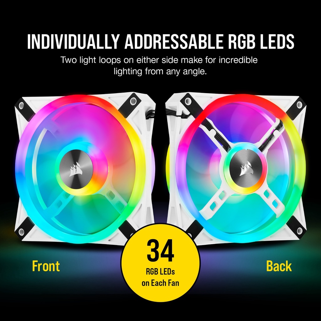 Corsair QL120 iCUE RGB 120mm PWM White Fan - 3 Pack with Lighting Node CORE