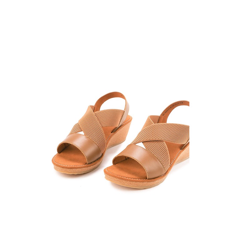 SANDAL WEDGES KULIT OBERMAIN WANITA ORIGINAL ASLI TERBARU COKLAT OW03