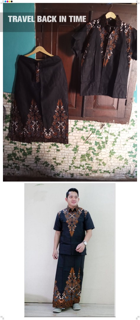 Setelan Sarung Batik Kemeja Batik Solo Modern Motih Ahwan Hitam Batik Solo