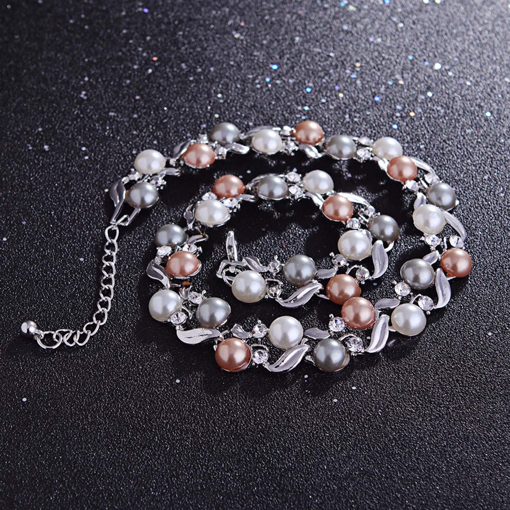 Hu Hu Hu Hu Hu Alat Bantu Pasang Kacamata♡ 2pcs / Set Anting Tusuk + Kalung Rantai Adjustable Hias Mutiara Imitasi Untuk Pengantin Wanita