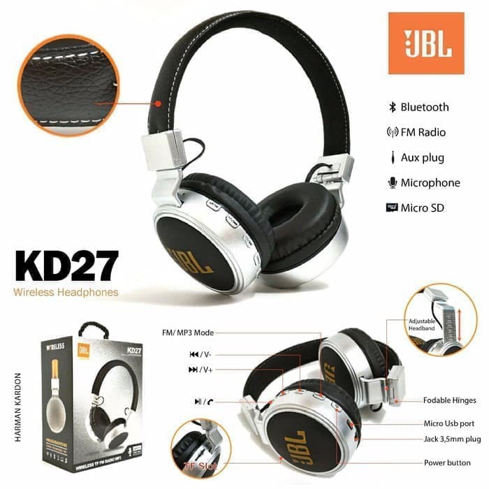 STARSELER Headset Handsfree BANDO Bluetooth JBL KD27 Bisa SD Card/Kabel/Bluetooth Wireless Stereo