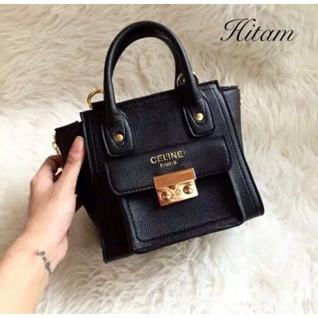 Celine mini satchel tas premium hitam black polos
