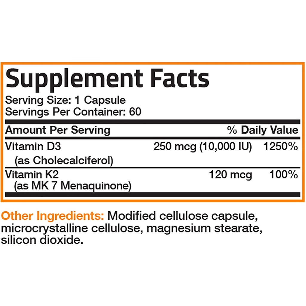 Bronson Vitamin K2 D3 Extra Strength D3 10,000 IU K2 120 Mcg for Heart Bones Immunity &amp; K2 90 Mcg D3 5,000IU