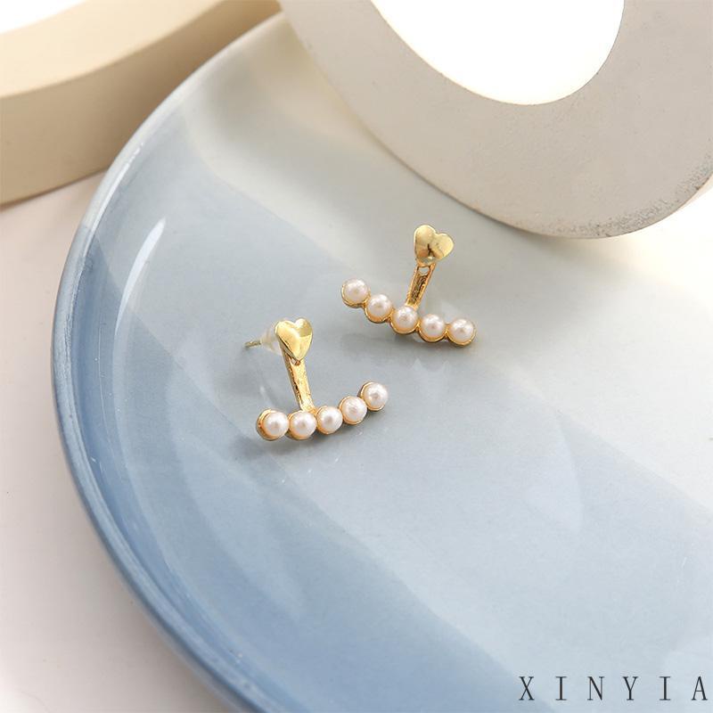 Anting Tusuk Gantung Desain Hati Hias Mutiara Untuk Wanita