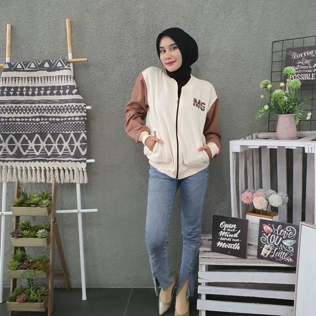 MG BASEBALL Zipper Sweater Crewneck Oversize -  Outerwear Pria Wanita Fashion Terkini Korean Style