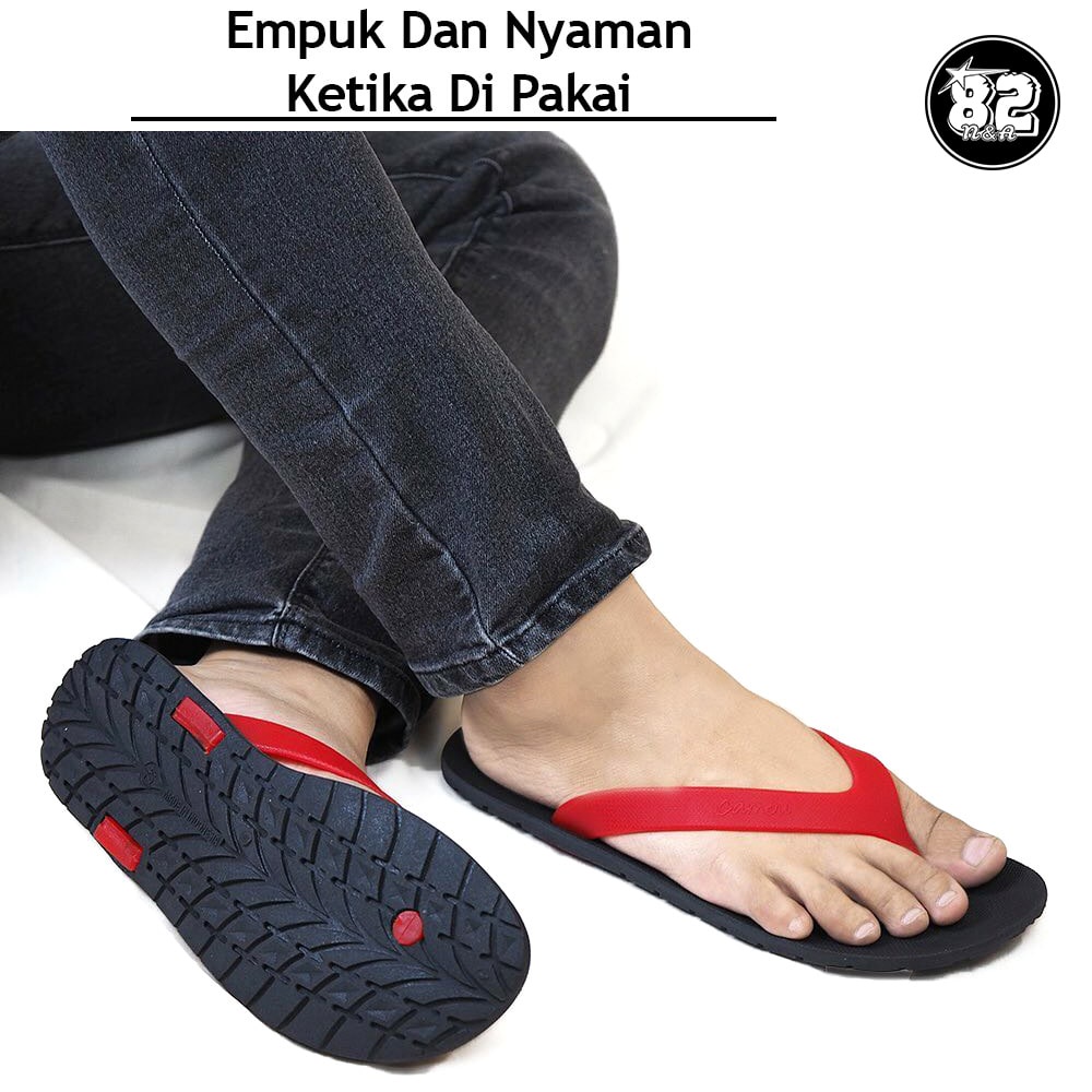 WR Rubber Flip-Flops - Sandal Jepit Pria / Sendal Jepit Pria / Camou Original Anti Slip Licin - Red Black