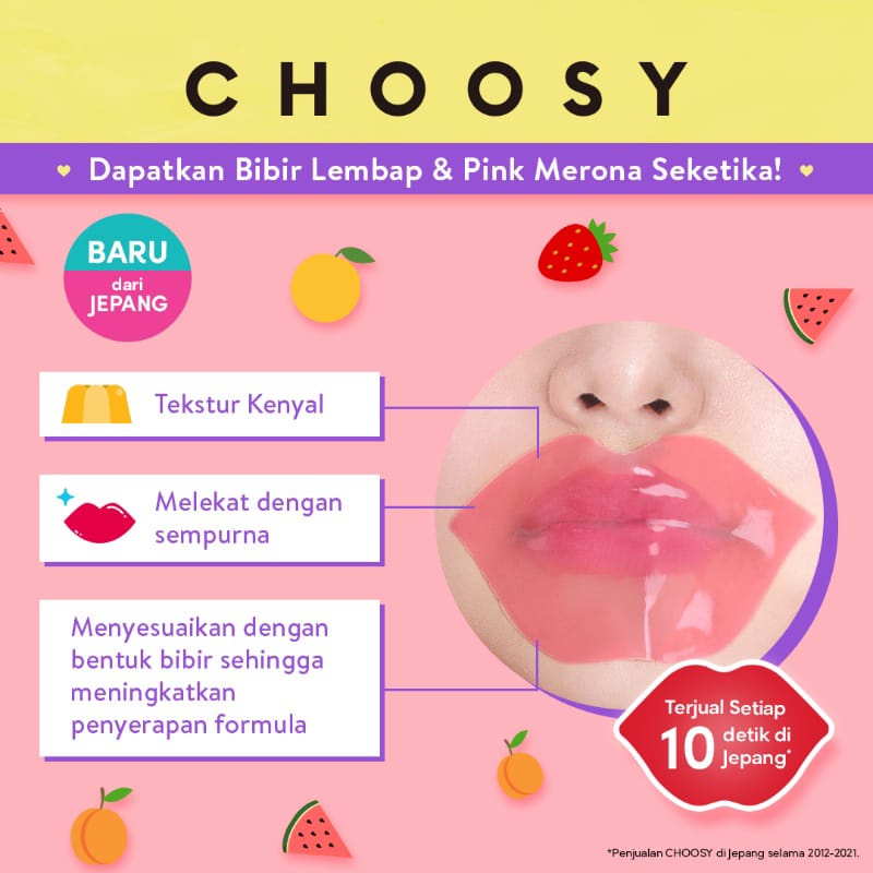 ⭐ BAGUS ⭐  CHOOSY LIP PACK | Lip Gel Mask | Masker Bibir | Fruit | Honey | Pink Pearl | Watermelon Mousturizing Smoothing Tightening