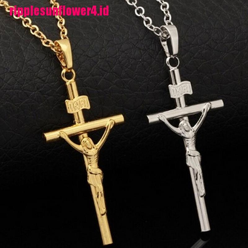 Kalung Rantai Dengan Liontin Salib Yesus Kristen Warna Emas / Silver Untuk Wanita