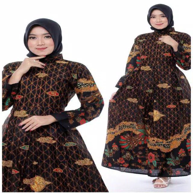 Batik Couple Keluarga Sania Ruffle Ori Ndoro Jowi Dnt Motif Rembulan Kuning