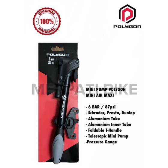 Pompa Tangan Sepeda Polygon Mini Air Maxi With Gauge Pompa Portable