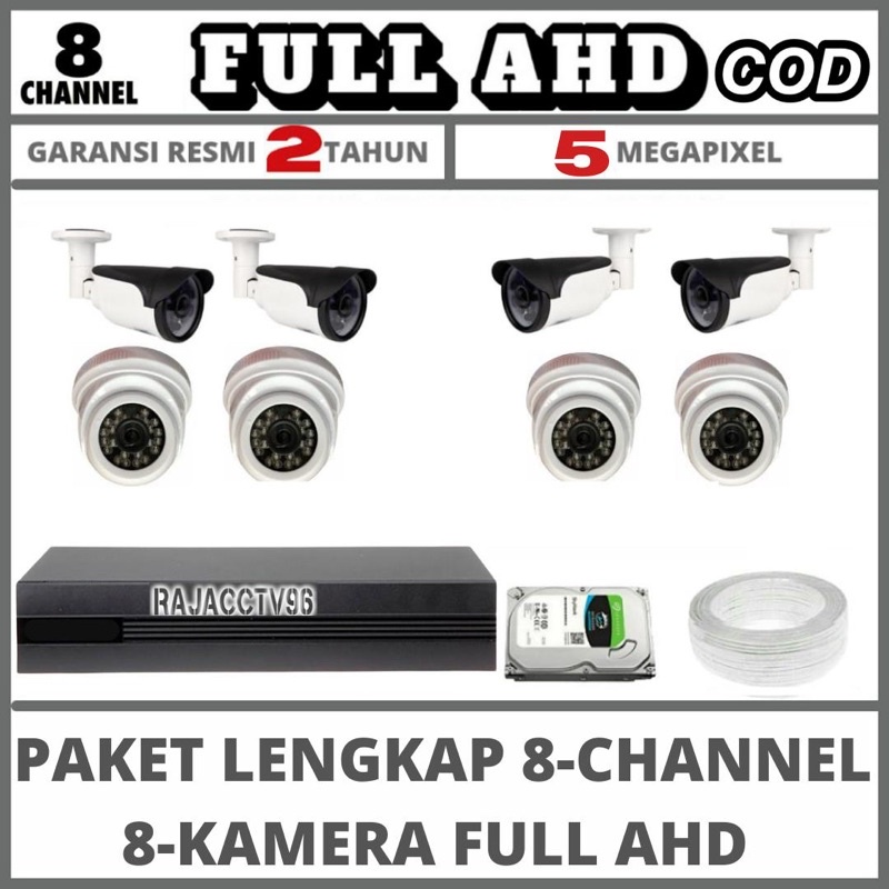 PAKET CCTV 8 CHANNEL 8 CAMERA FULL AHD 5MP 1080P IR SONY KAMERA CCTV KOMPLIT TINGGAL PASANG AUDIO SERIES