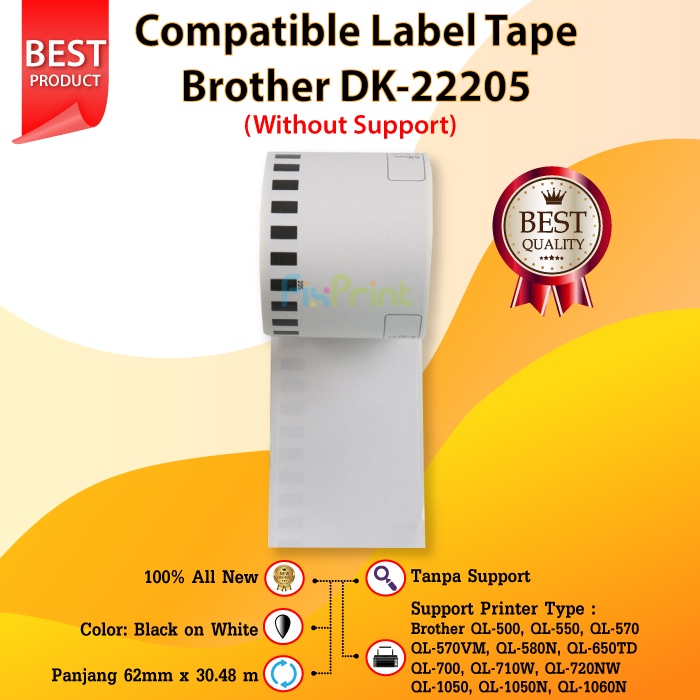 Compatible Label Tape Brother DK-22205 DK22205 Without Support Printer QL500 QL-550, QL-570 QL570VM