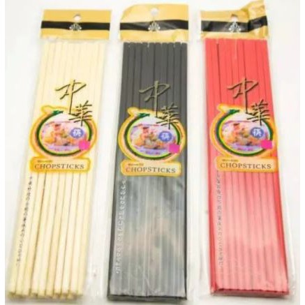 Sumpit Makan / Chopsticks Hitam dan Merah 10 Pasang Melamin Panjang 25