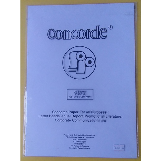 

CONCORDE A4 90 G 80201 PUTIH 1 PAK (20 LEMBAR)